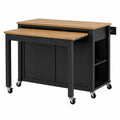 K¨¹chenwagen aus MDF und Stahl mit Rollen, Schwarz/Eichenfarben