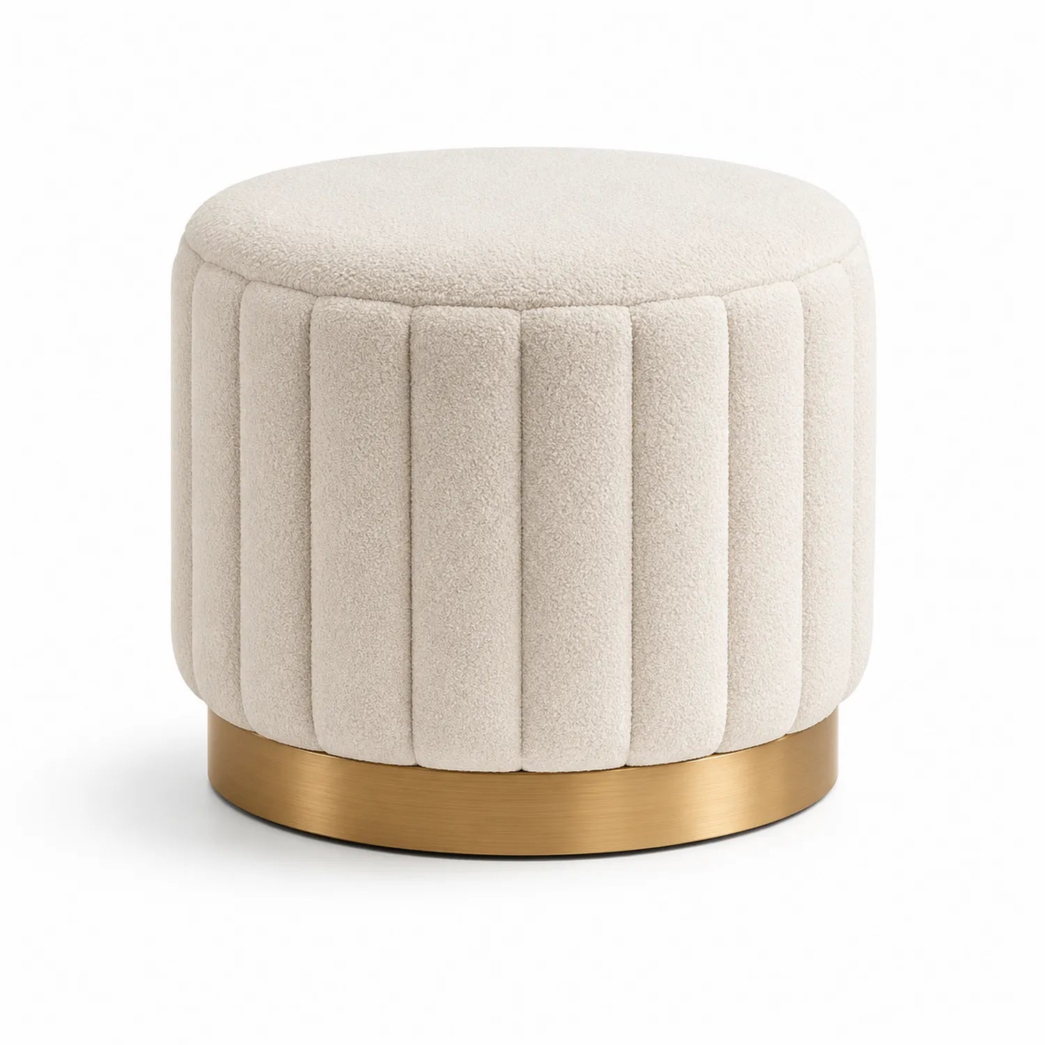 Runder Hocker aus Polyesterstoff Beige mit Metallbasis