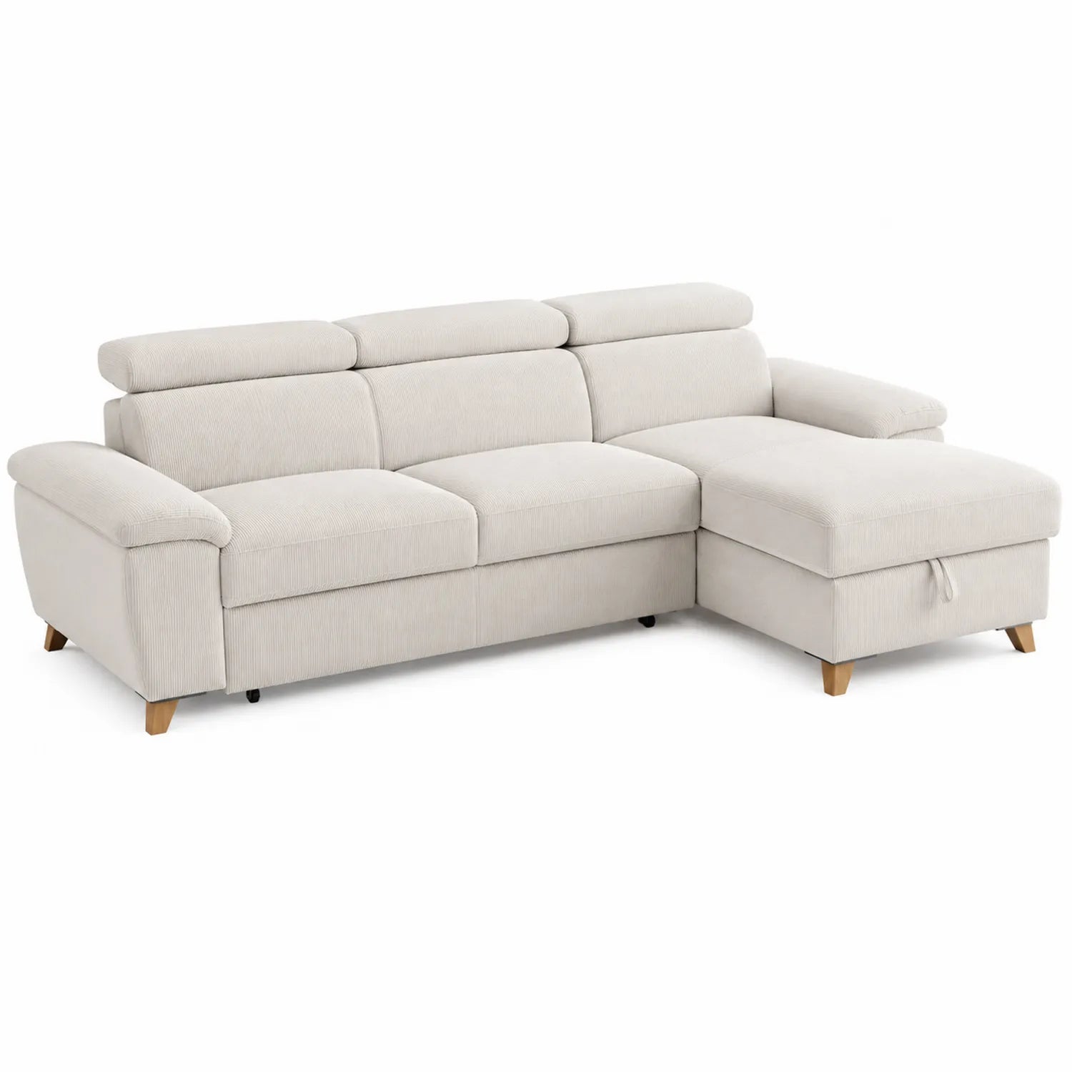Ecksofa mit Schlaffunktion Stoff Beige 280x200 cm Holzbeine