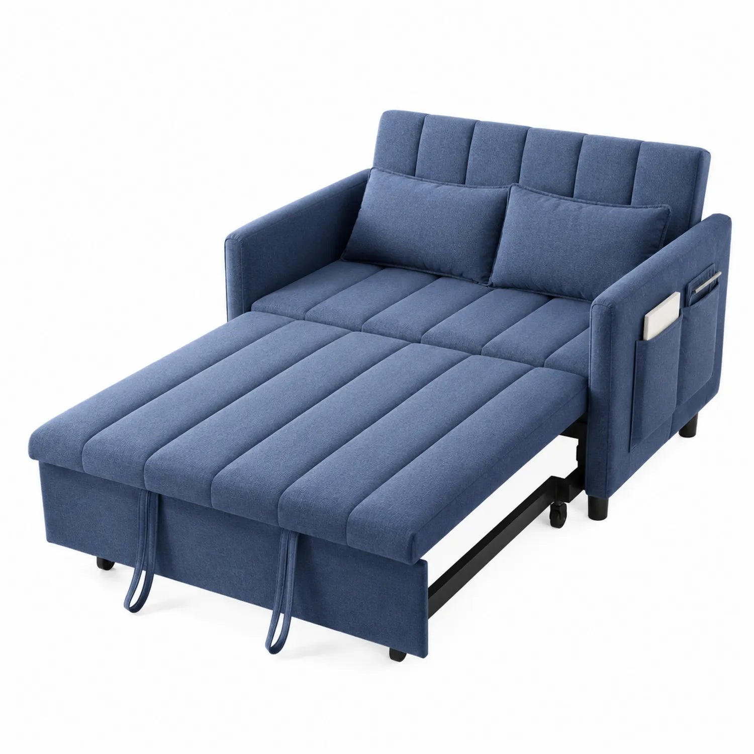 Schlafsofa aus Leinen mit Massivholzrahmen, Blau