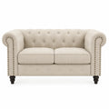 2-Sitzer Sofa Stoff Beige mit Nieten und Holzbeinen