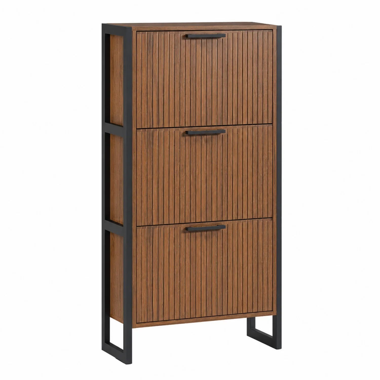 Brauner Holz Metall Schuhschrank mit 3 Klappt¨¹ren