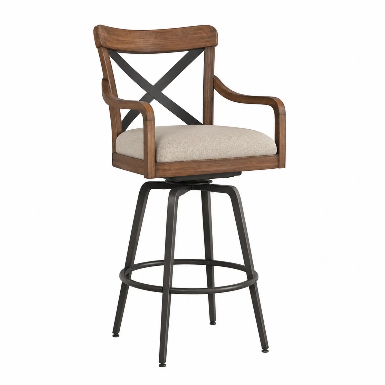 Barhocker mit Armlehnen, Holz/Metall, Braun/Beige, Sitzh?he 75 cm