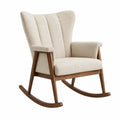Schaukelstuhl aus Walnussholz und Baumwoll-Leinen Stoff Beige