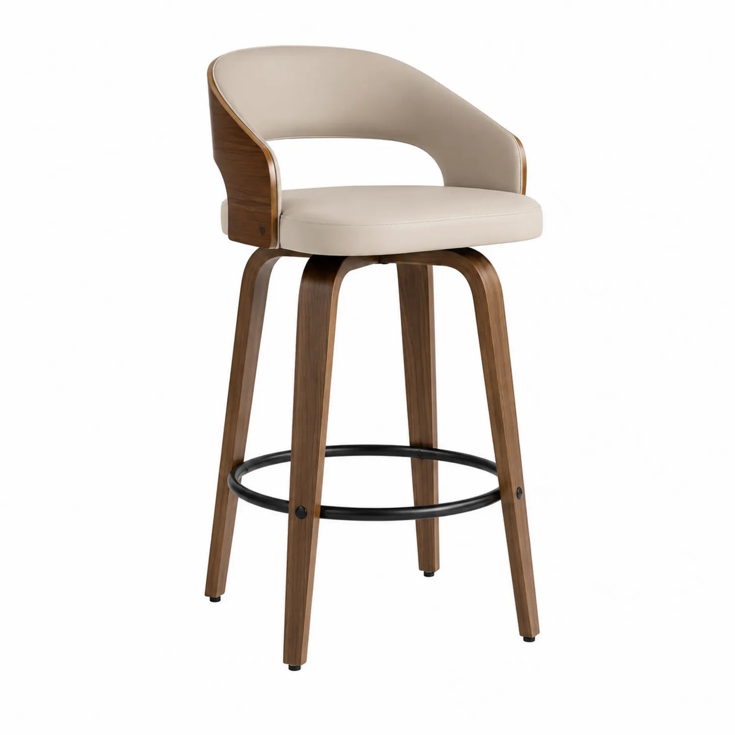 Barhocker aus Holzfurnier und Stahl in Beige 104cm