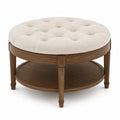 Runder Eichenholz-Fu?hocker mit Leinenbezug Beige ? 80 cm