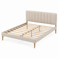Polsterbett mit Massivholzrahmen und Polyesterbezug 200x160 cm Beige