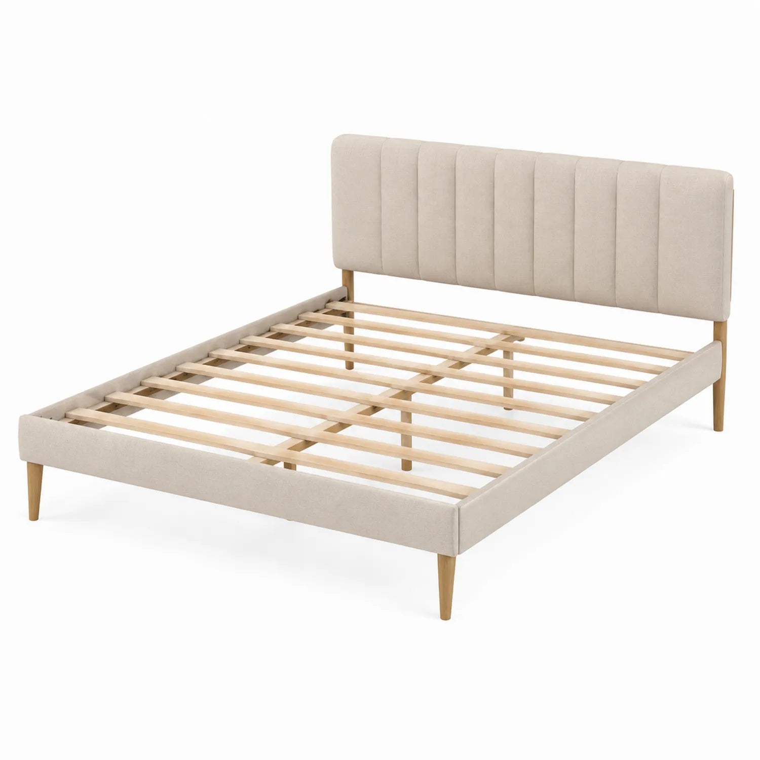 Polsterbett mit Massivholzrahmen und Polyesterbezug 200x160 cm Beige