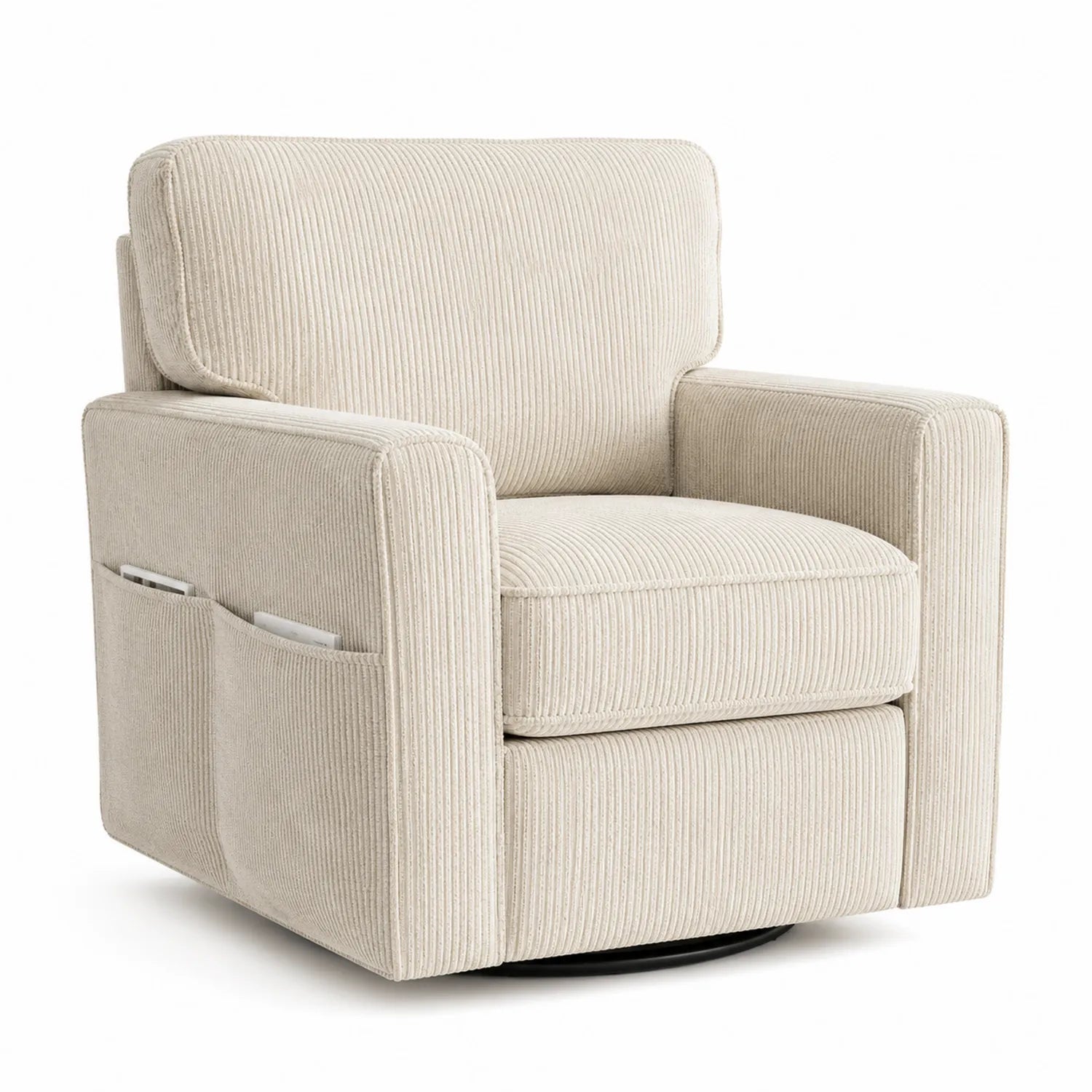 Cord-Drehsessel Beige mit Taschen