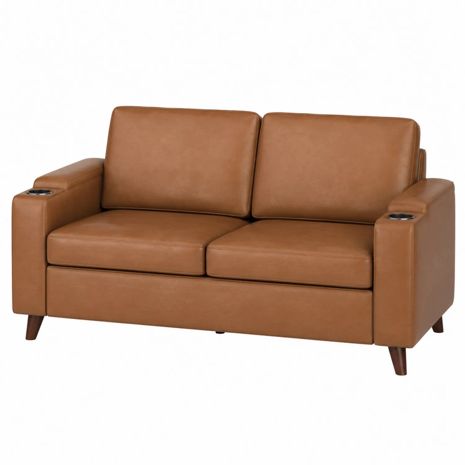 2-Sitzer Sofa Spaltleder Braun mit Armlehnen und Getr?nkehalter 180cm