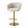 Barhocker aus Leinenstoff in Beige, h?henverstellbar, Goldfarbenes Metallgestell