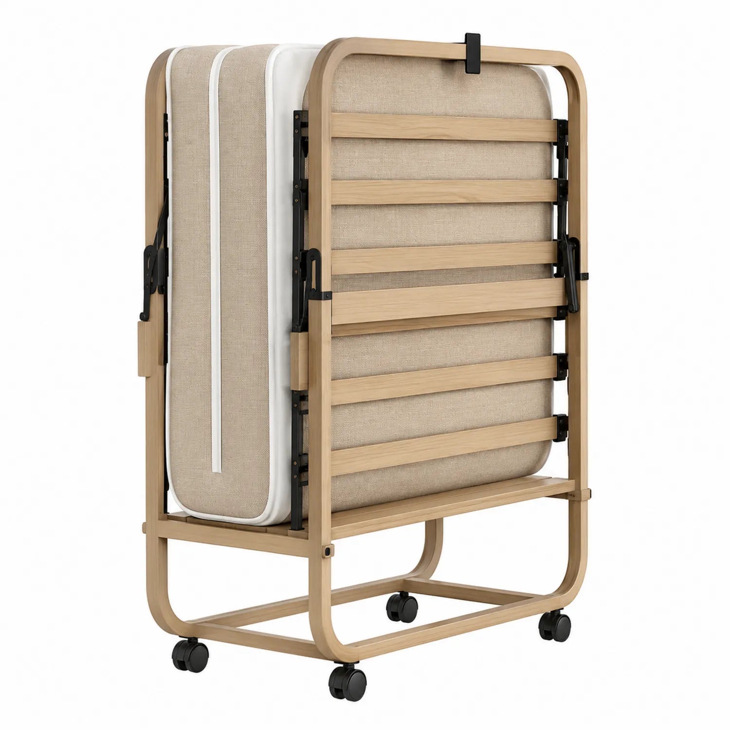 Klappbett mit Holzrahmen und Schaumstoffmatratze Beige 90x190 cm