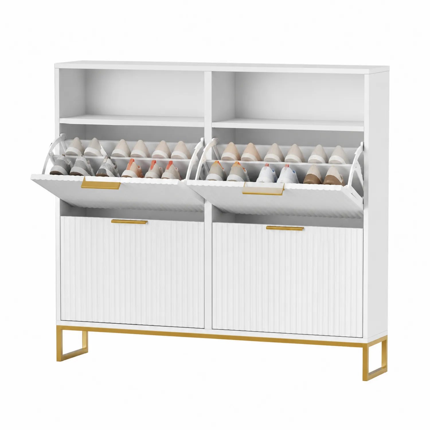 Schuhschrank aus MDF mit Klappf?chern Wei? und Gold 120x35x100cm