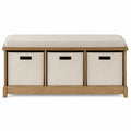 Holz Bank mit Aufbewahrungsboxen Beige