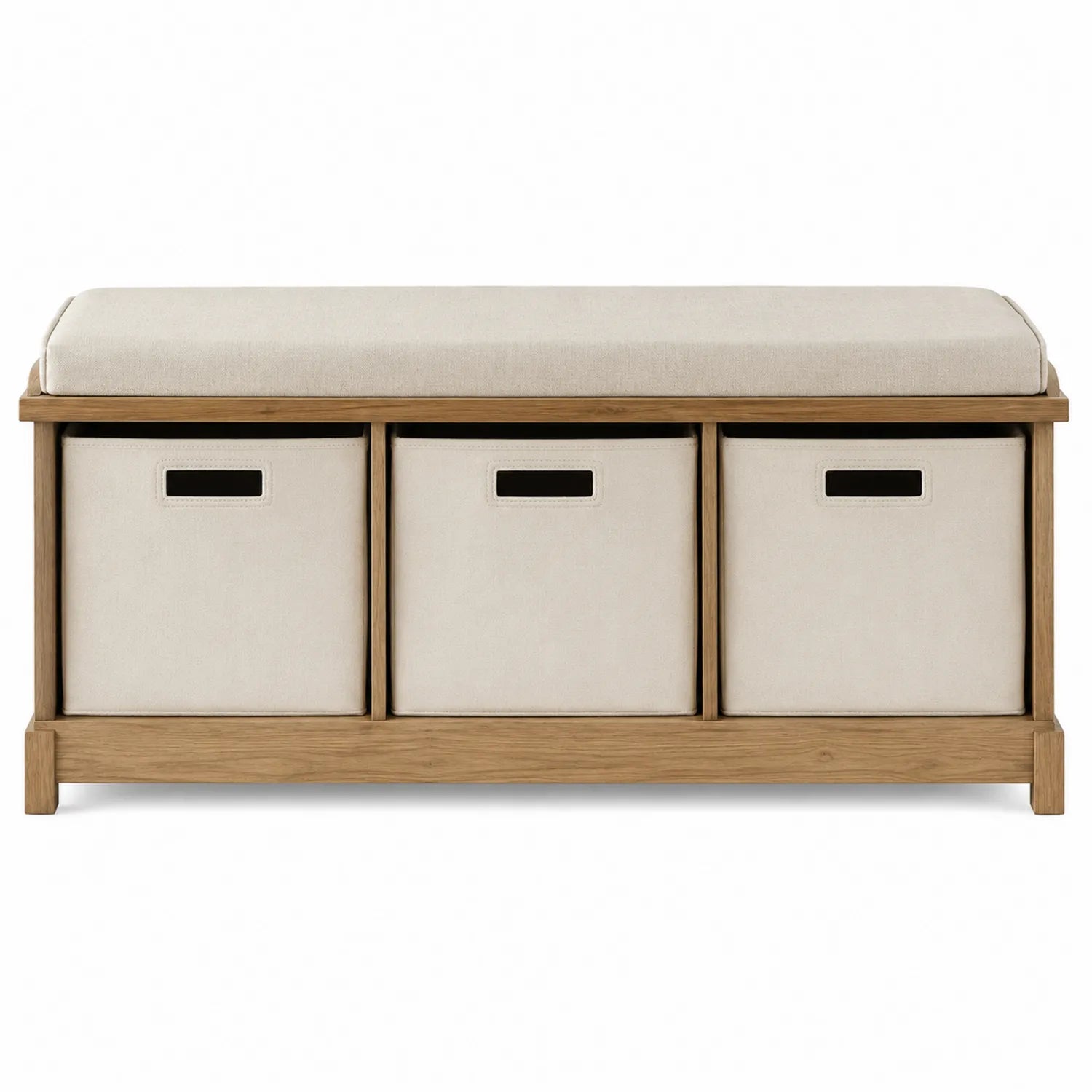 Holz Bank mit Aufbewahrungsboxen Beige