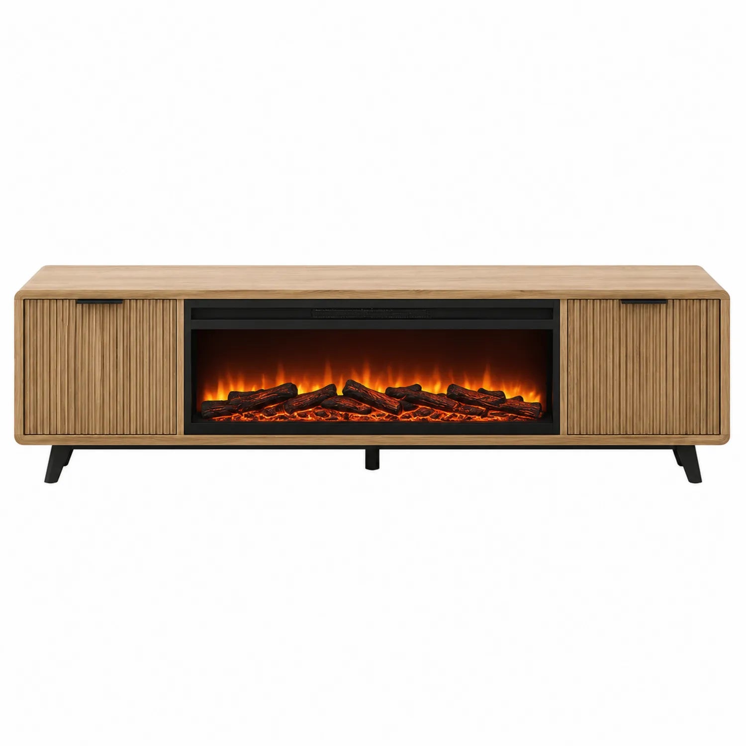Elektrischer Kamin TV-Schrank aus Eichenfurnier mit Heizelement 200x40x50 cm